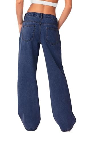 NIMIN Womens Mid Waist Boyfriend Jeans Summer Casual Lounge Loose Straight Wide Leg Y2K Pants with Pockets thumbnail 6