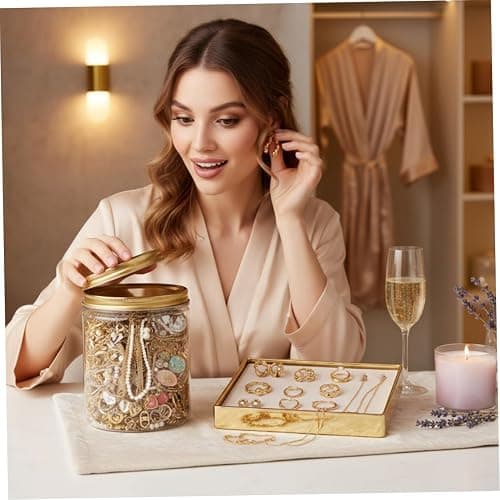 Perodlly Gold Mystery Jewelry Jar Set | 10-piece Mystery jar Set, Assorted Gold-tone Earrings, Rings, Necklaces, Gift-ready Packaging For Women. thumbnail 2