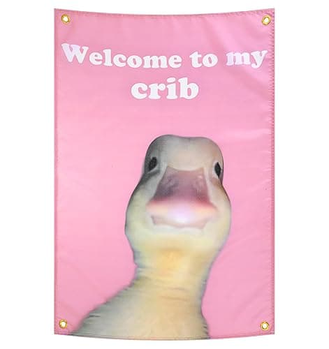 ValueBargain Welcome to My Crib Duck Flag, 2x3 Ft Funny Tapestry for Bedroom Welcome to My Crib Meme Banner Duck Flag Poster Wall Tapestry for College Dorm Room, Parties, Bedroom Decor, Wall Hanging - Image 1