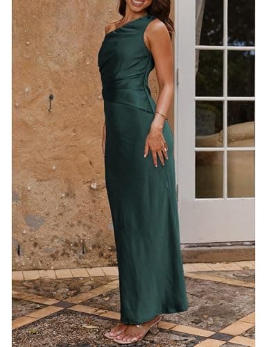 Gmeitoey Women's Summer Elegant Satin Off Shoulder Sleeveless Maxi Dress Formal Cocktail Wedding Guest Long Dresses thumbnail 3