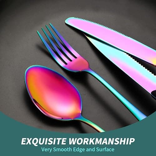 A · HOUSEWARE Rainbow Silverware Set For 4 Cutlery Stainless Steel Flatware 24 Piece Colorful Knives Fork Spoon Dishwasher Safe Eating Utensils For Festival Parties Restaurant thumbnail 7