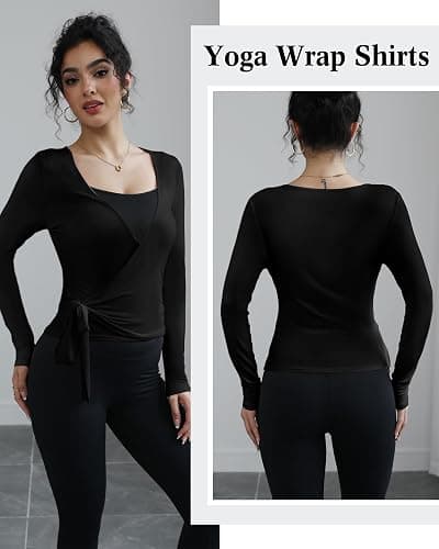 Simlakey 3 Pack Women Ballet Pilates Wrap Tops Y2K Workout Yoga Wrap Shirts Dance Long Sleeve Tie Front Crop Going Out Tops thumbnail 2