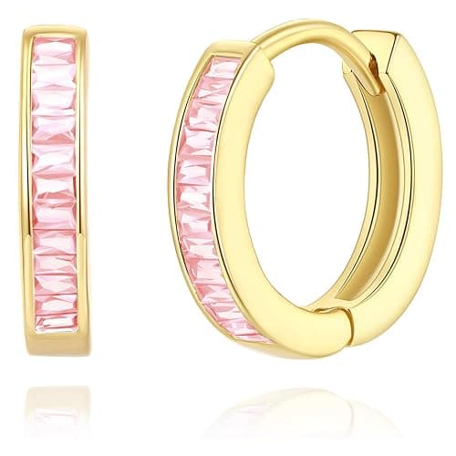 GLOQUAT 14K Gold Huggie Earrings for Women Silver Huggie Hoop Earrings Cubic Zirconia Huggie Earrings Stud Earrings Lightweight Dainty Hypoallergenic Earrings Jewelry Gifts - Image 1