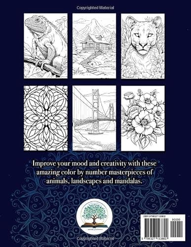 Stress Relieving Color by Numbers for Adults: Amazing Patterns of Animals, Mandalas, Flowers, Landscape and Much More thumbnail 2