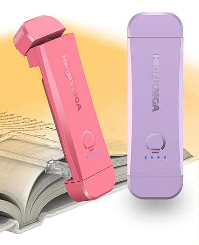 Book Reading Light,2 Pack Silent Touch Books Lamp for Reading in Bed,Rechargeable Clip on Booklight with 3 Amber Color & 7 LEDs Precise Dimming for Night Reading for Book Lovers,Kid,Pink+Purple - Image 1