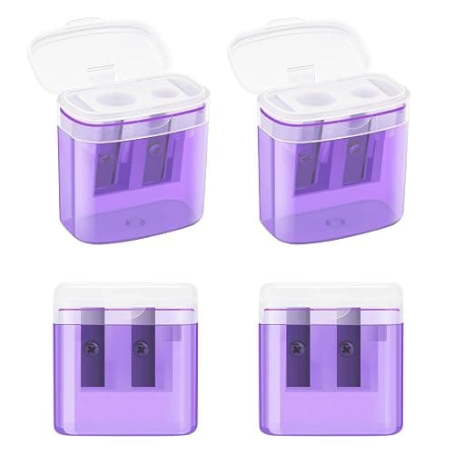 JEFURE Pencil Sharpeners 4Pcs, Manual Pencil Sharpener with Container, Dual Holes Sharpener with Lid for Kids, Students, Adults, School, Home and Office, Purple - Image 1