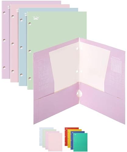 Mr. Pen- Pocket Folders, 4 Pocket, 4 Pack, Pastel Colors, Folders with Pockets 3 Hole Punched, Folder, Binder Folder - Image 1