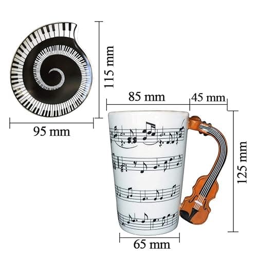 Lavezee Music Coffee Mug With Lid And Violin Handle 15 Ounce, Water Tea Drinks Cup, Gift For Music Lover/Teacher/Friend thumbnail 3