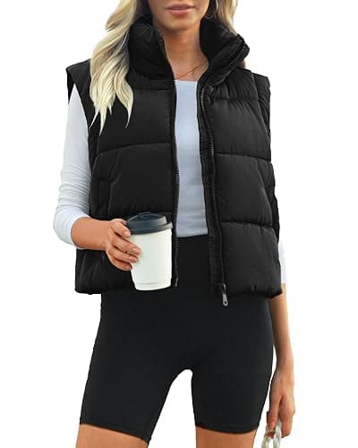 Polu Cropped Puffer Vest Women Sleeveless Stand Collar Padded Gilet Winter Lightweight Puffy Vest thumbnail 2