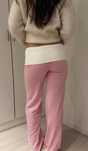 UAURORAO Fold Over Yoga Pants for Women Wide Leg Workout Sweatpants Y2k Striped Lounge Pants thumbnail 3