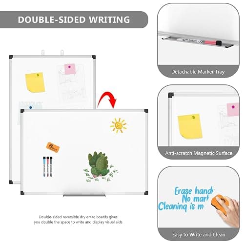 XBoard Magnetic Dry Erase Board/Whiteboard, 36 X 24 Inches, Double Sided White Board,1 Dry Eraser & 3 Dry Erase Markers & 4 Push Pin Magnets thumbnail 5