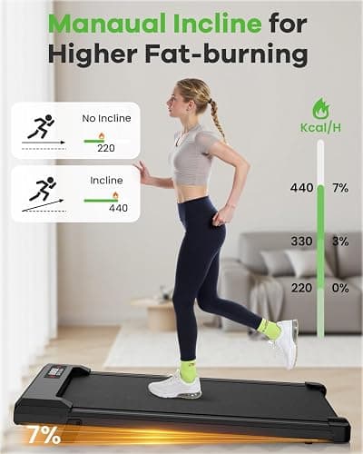 HomeFitnessCode Walking Pad Treadmill 7% Incline, Treadmills for Home, 2.5HP Portable Electric Under Desk Treadmill with LED Display & Remote, Adjustable Speed, No Assembly thumbnail 3
