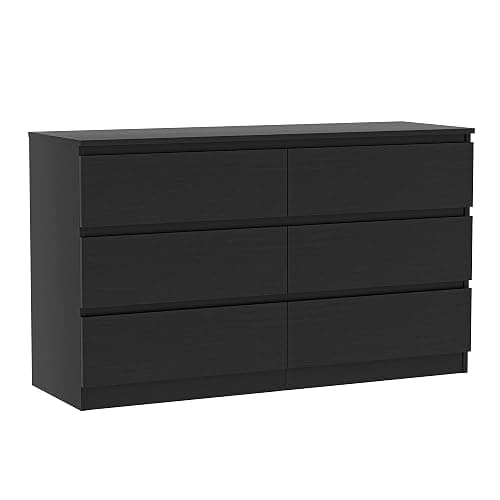 Vibe & Dine Double Dresser 6 Drawer, Modern Chest of Drawers with Wide Storage for Closet, Bedroom, Living Room, Black - Image 1