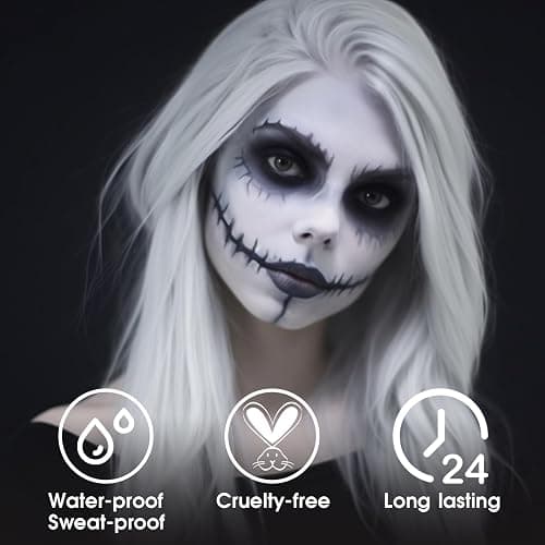 BADCOLOR White Face Body Paint Eye Black Stick for Adults Children Softball Football Baseball Sports , Non-Toxic Hypoallergenic for Halloween SFX Makeup Cosplay Skeleton Clown Costume Parties thumbnail 5