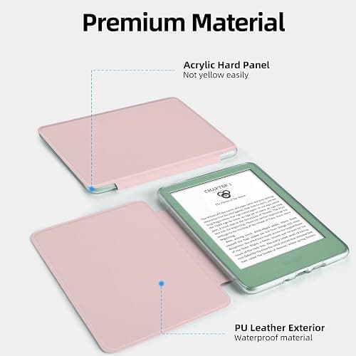 MOROCK Case for All-New Kindle(11th Generation, 2024/2022 Release), Lightweight PU Leather and PC Clear Acrylic Back Cover, Auto Sleep/Wake Case for Kindle 11th Generation 2024/2022, Pink thumbnail 6