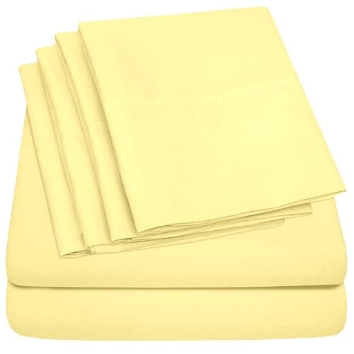 Twin XL Size Bed Sheets - 4 Piece 1500 Supreme Collection Fine Brushed Microfiber Deep Pocket Twin X-Large Sheet Set Bedding - 1 EXTRA PILLOW CASES, GREAT VALUE, Twin XL, Pale Yellow - Image 1