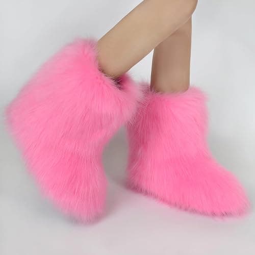 QTVQTV Women's Furry Boots 2025furry Fluffy Short Snow Boot mid-Calf Boots Warmcomfortable Outdoor Fur Shoes thumbnail 5
