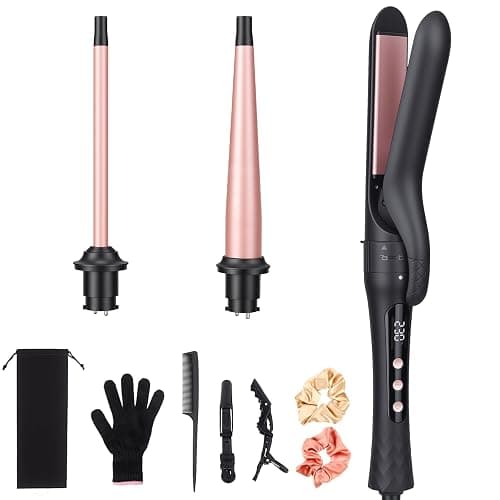 YEGUBEGU 3 in 1 Curling Iron Set with Flat Iron Hair Straightener | Ceramic Wand Curler with 14 Temps & LCD Display for Short Long Hair, Dual Voltage for Travel, for Natural Waves, Spiral Curls - Image 1