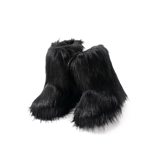 IXU Women's Faux Fur Boot Furry Fluffy Round Toe Suede Snow Winter Women Boots Comfy Plush Warm Short Outdoor Indoor Flat Shoes Mid-Calf Boots thumbnail 3