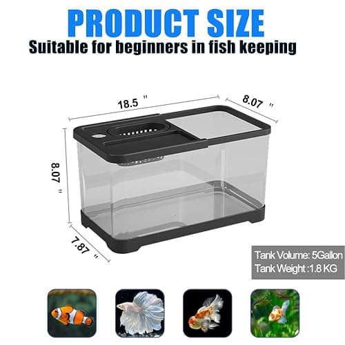 5 Gallon Fish Tank, Aquarium Plastic Starter Kit with Filter, Small Net and LED Light, Fish Tank for Betta, Plastic Nano Aquarium with Lid(18.5 * 7.87 * 8.07 inch/Black) (5 Gallon Fish Tank) thumbnail 4