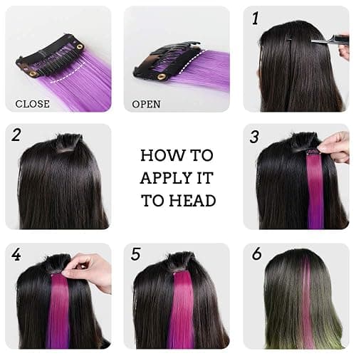 KGBFASS 32Packs Colored Hair Extensions 20Inch Straight Color Clip in on Hair Extension Rainbow Party Highlights Synthetic Hairpiece for Girls (16 colors) - Rainbow color-32Pcs thumbnail 6