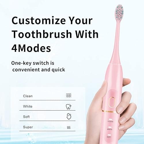 kingheroes Electric Toothbrush Set, Comes with 8 Brush Heads & Travel Case,4 Modes with 2 Minutes Built in Smart Timer, One Charge for 60 Days, 42000 VPM Motor (Pink) thumbnail 5