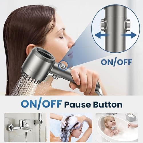 JOMST Filtered Shower Head with Handheld,High Pressure Shower Head 4 Spray Modes,ShowerHead with ON/OFF Switch for Pets,Built-in Power Wash to Clean Tub,Shower Heads Combo with Stainless Steel Hose thumbnail 6