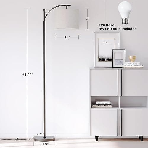 SUNMORY Arc Floor Lamp,Modern Floor Lamp with 9W 3 Color Temperatures Bulb,Metal Standing Lamps with Adjustable Hanging Lampshade,Tall Floor Lamps for Living Room,Bedroom,Office (Black) thumbnail 3
