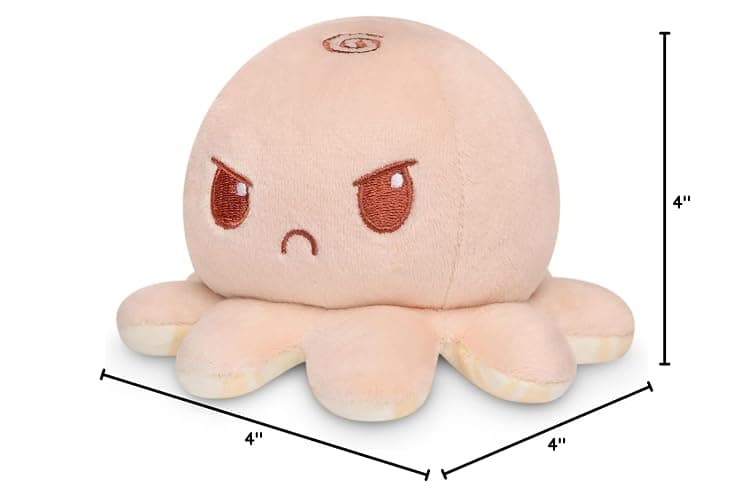 TeeTurtle - The Original Reversible Octopus Plushie - Tan Plaid + Peach - Cute Sensory Fidget Stuffed Animals That Show Your Mood 4 inch thumbnail 2