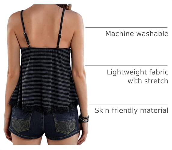 SOLY HUX Womens Y2K Lace Cami Striped Cute Babydoll Tops | Spaghetti Strap Camisole, Grunge Clothes, Going Out Tops, Gothic thumbnail 4