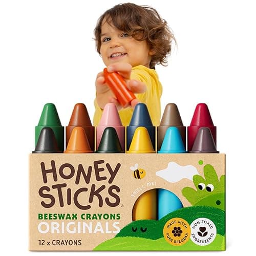 Honeysticks 100% Pure Beeswax Crayons (12 Pack) - Non Toxic Crayons, Safe for Babies and Toddlers, For 1 Year Plus, Handmade in New Zealand with Natural Beeswax and Food-Grade Colours, Eco-Friendly - Image 1