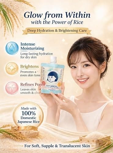 Keana Japanese Rice Face Mask – Pore Care Hydrating Wash-Off Mask with Rice Extract | Skin Smoothing & Moisturizing Facial Mask | Authentic Japanese Skincare 170g thumbnail 8