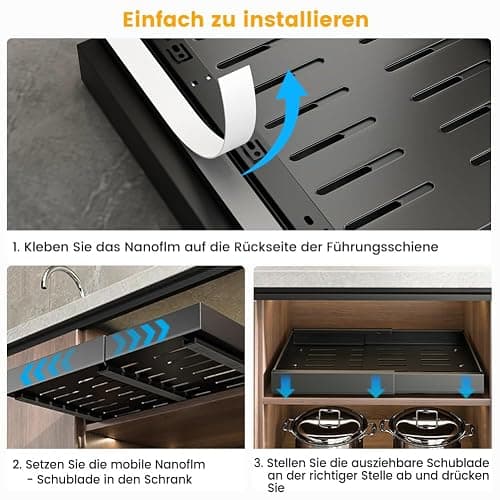 KASTEWILL Teleskopschublade, Ausziehbare Schublade Küche, Küchenschrank Organizer, Schwarz, 31-52 cm B x 43 cm T x 7.5 cm H thumbnail 5