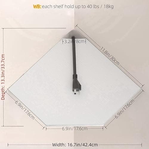 JJL Corner Shelf, 12 Inch Shelves with Wire Holes, 2 Tier 13.3 Inch Deep Wooden Corner Shelves for Wall Storage, for Speaker, Cable Box, White thumbnail 3