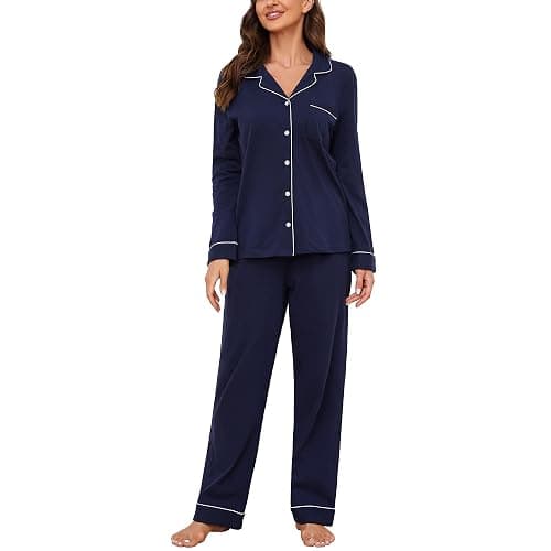 U2SKIIN Schlafanzug Damen lang 100% Baumwolle, Pyjama Damen weiche Pyjamas Set leichte Nachtwäsche Schlafanzüge für Frauen Zweiteiler Pyjama Set - Image 1