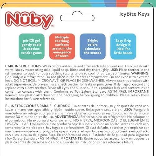 Nuby Ice Gel Teether Keys - Silicone Soothing Baby Teether Toys for Infants - Gentle for Sore Gums Colorful and Fun Toys - Safe and Durable Infant Baby Teething Toy - Blue thumbnail 4