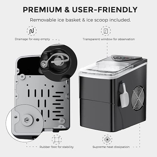 Ice Makers Countertop, Self-Cleaning Function, Portable Electric Ice Cube Maker Machine, 9 Pellet Ice Ready in 6 Mins, 26lbs 24Hrs with Ice Bags and Scoop Basket for Home Bar Camping RV(Black) - Bullet Ice - 26lbs - Black(Limited Edition) - 1 thumbnail 8