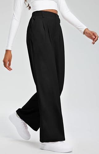 Libin Women's Wide Leg Pants 27"/29" High Waisted Waffle Knit Casual Slacks Work Pants Business Palazzo Trousers with Pockets thumbnail 5