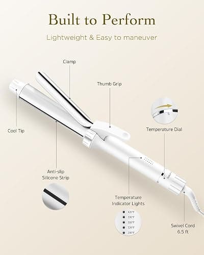 Titanium Curling Iron 1 1/4 Inch, Curling Wand with Clamp for Long Hair, Extra Long Barrel, Dual Voltage, 30s Fast Heating, 5 Temperatures, Auto Shut-Off, Silver+White thumbnail 5