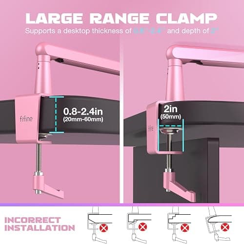 FIFINE Low Profile Boom Arm Mic Stand, Microphone Stand with Cable Management Channel, Desk Clamp, Screw Adapter for Streaming Podcast Recording, Adjustable Metal Mic Boom Arm Pink-BM88P thumbnail 6