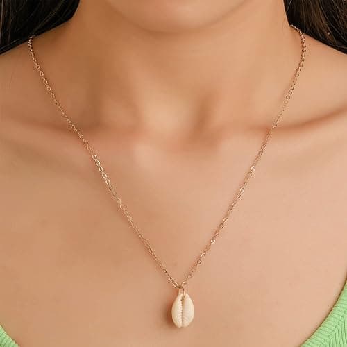 Haceolhada 5Pcs Natural Scallop Conch Seashell Necklace Inlaid with Gold Rimmed Sea Shell Necklace Adjustable Seashell Jewelry Gifts for Women - Gold thumbnail 5