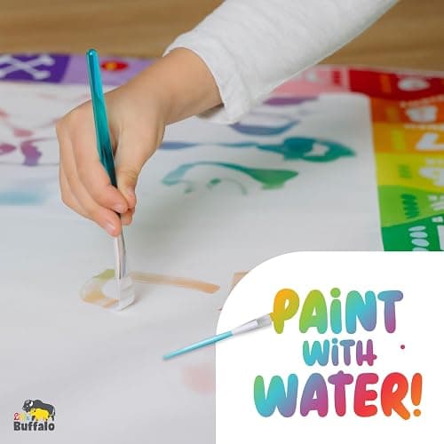 Little Buffalo Jumbo Rainbow Water Doodle Mat | Roomier Drawing Space, Letters & Numbers Border, 2 Brushes, 2 Water Pens & 8 Sponges, Drawing Pad for Kids, No-Spill Cup thumbnail 4