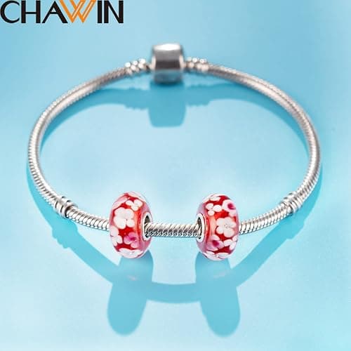 Murano Glass Charms Authentic 925 Sterling Silver Charms Core Red Flower Pink Love Heart White Yellow Glass Beads fit Pandora Style Bracelet for Women Wife Anniversary DIY Gift thumbnail 3