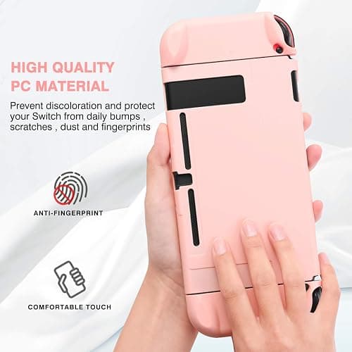 DLseego Switch Full Protective Case Cover Design for Nintendo Switch Joy-Con Controllers with Glass Screen Protector, Anti-Scratch [Baby Skin Touch] Grip Cover - Pink thumbnail 3