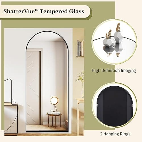 BEAUTYPEAK 65"x24" Full Length Mirror, Arch Full Body Floor Mirror, Wall Mirrors Hanging or Leaning Arched-Top with Stand for Bedroom, Dressing Room, Black thumbnail 5