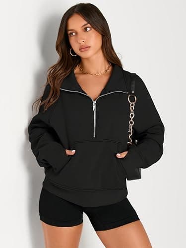 AUTOMET Womens Sweatshirts Half Zip Cropped Pullover Fleece Quarter Zipper Hoodies 2025 Fall Fashion Outfits Clothes thumbnail 3