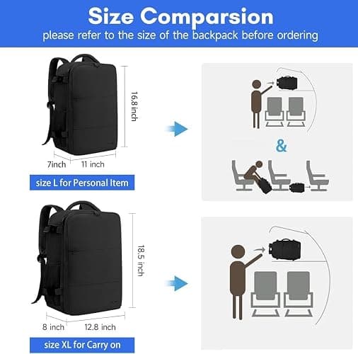 Taygeer Travel Laptop Backpack for Men, Airplane Approved Travel Backpack | 15.6inch Laptop Backpacks with Water Bottle Pocket, Lightweight College 35l Luggage Bookbag Gifts for Business Work, Black thumbnail 6