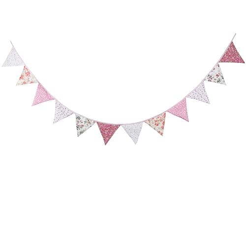 LOVENJOY Pink Floral 100% Cotton Bunting Banner for Girls Shabby Chic Wedding Birthday Decoration thumbnail 2