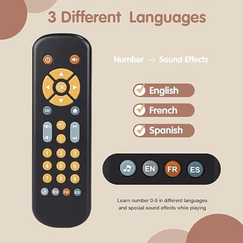 Nueplay Realistic Learning Controller with Light & Music – Interactive Educational Toy for Toddlers, Trilingual English/Spanish/French Number Learning & Pretend Remote Play for Kids Ages 1-3,Black thumbnail 3