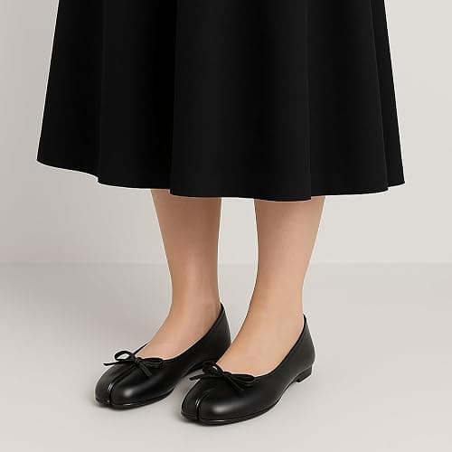 VERISSON Women's Tabi Shoes Flats Split Toe Janpanese Ballet Flats Cute Black Bowknot Ballerina Shoes thumbnail 3